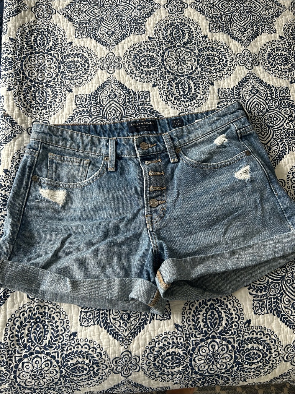 Lucky Brand Light Blue Button-Front Rolled Hem Jean Shorts